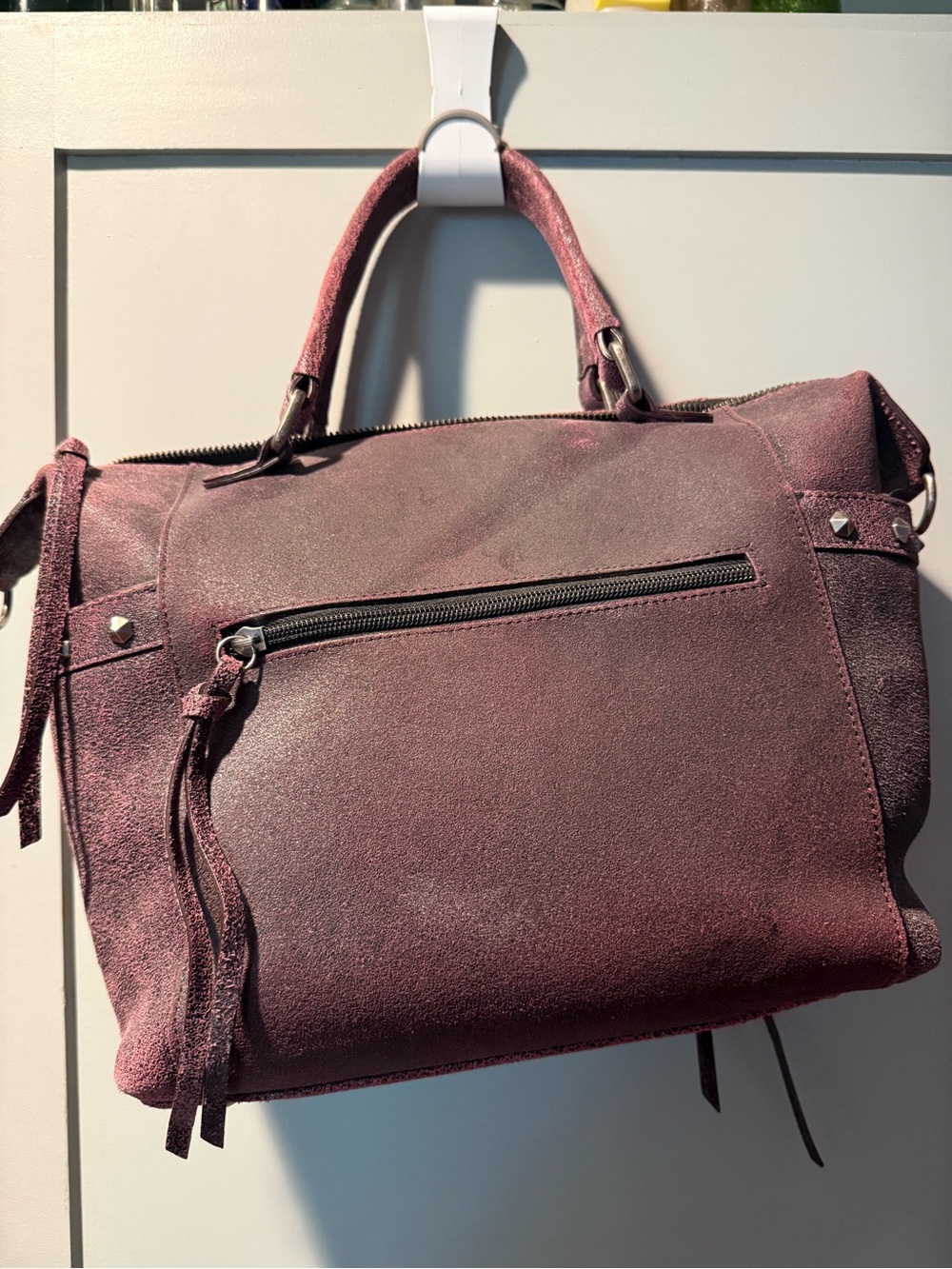 Harley Davidson Studded Embossed Wing-Accent Satchel in Dusty Plum with matching - Picture 3 of 8